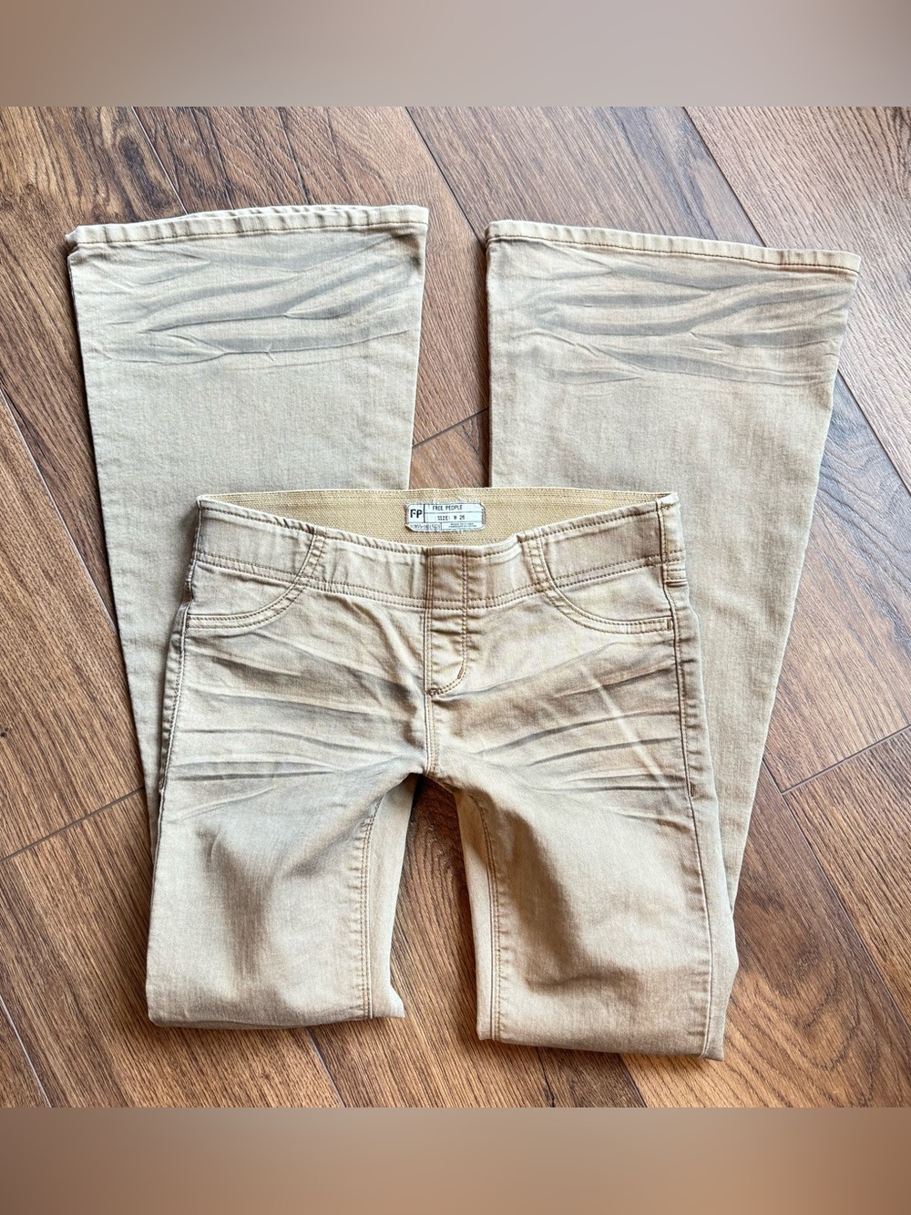 Free People We The Free Penny Pull-On Flare Jeans Tan Color